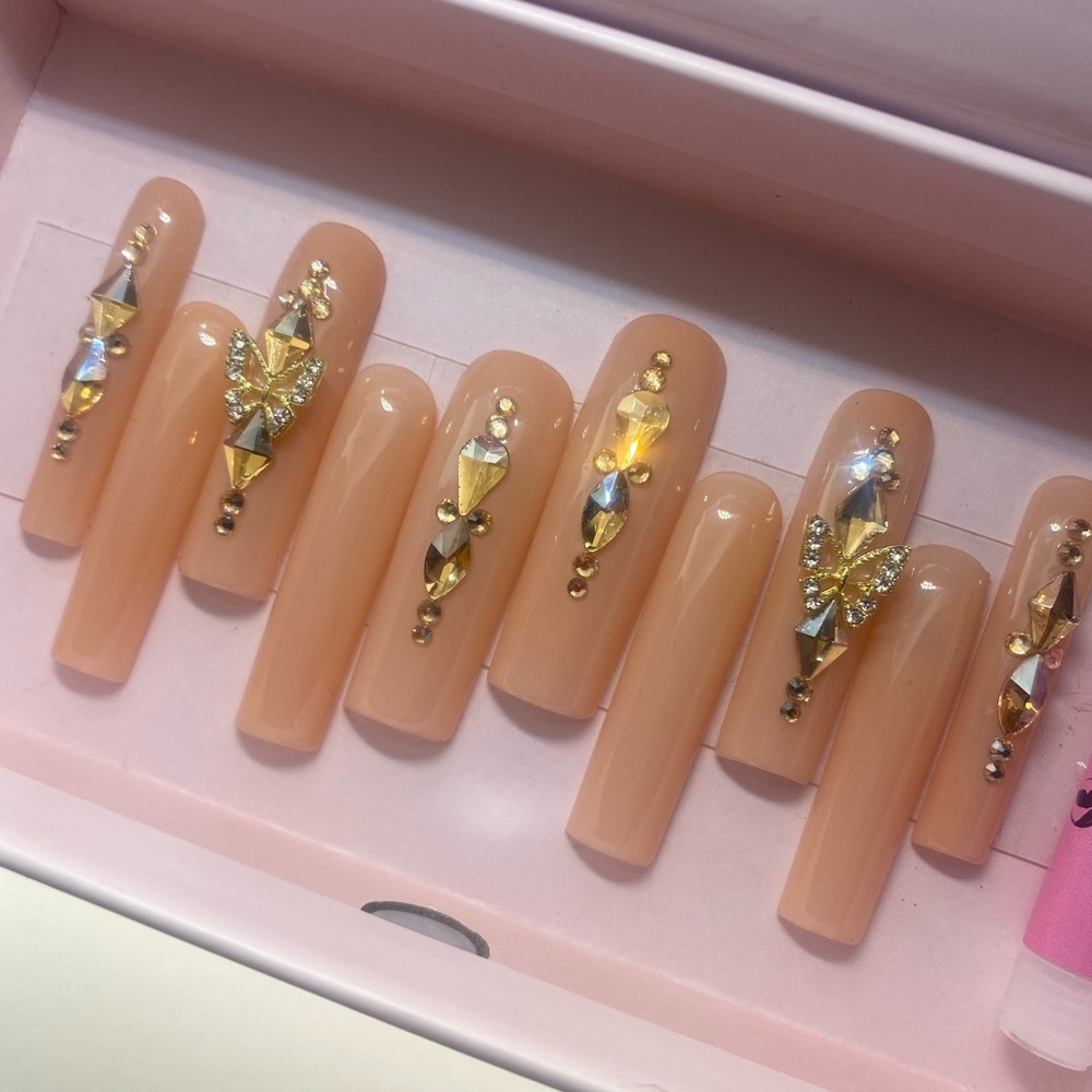 Nude Gold Bling Press On Nails